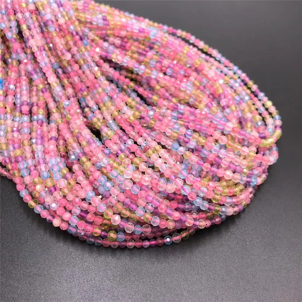 

3 mm Sweety Candy Tourmaline Micro Faceted Beads 15.5" Tiny Multi Color Quartz Beads DIY Making Jewelry Women Bracelet Necklace