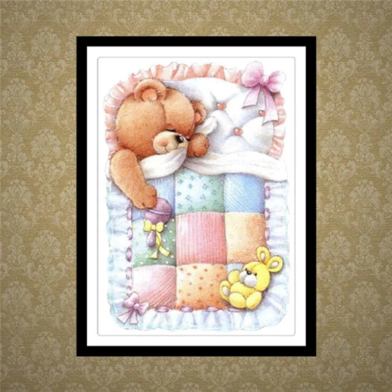 FineTime DIY full 5D diy diamond pattern sleep pattern clothing with bear picture cross stitch mosaic decorative rhinestones