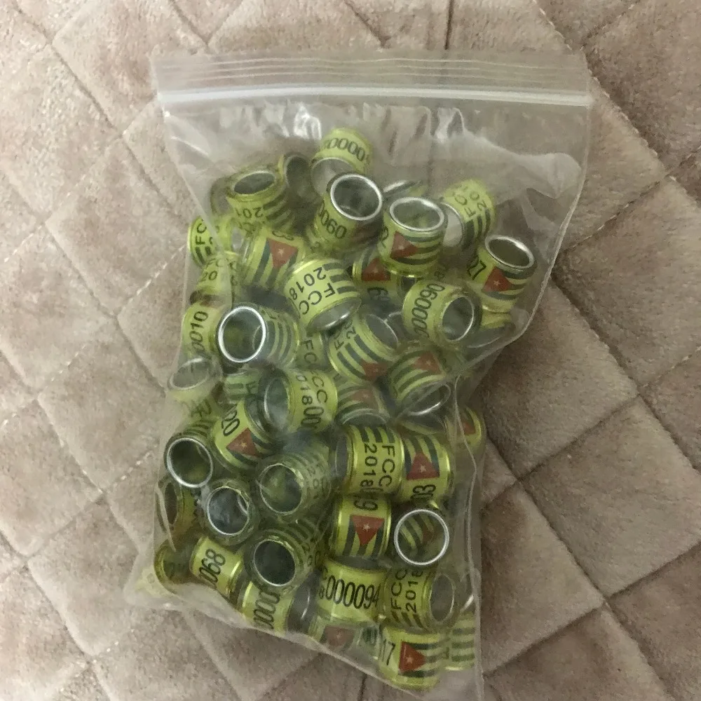 Голубь кольца птица кольцо желтый FCC 000001-001000 с флагом Куба большие слова Высокое качество 8 мм Внутренние кольца Размер последний