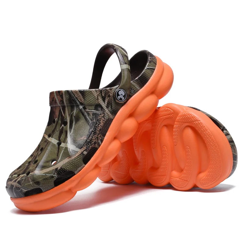 Популярные летние мужские камуфляжные легкие повседневные сандалии; удобная мужская Уличная обувь в горошек; нескользящая прогулочная обувь для мужчин - Цвет: Оранжевый