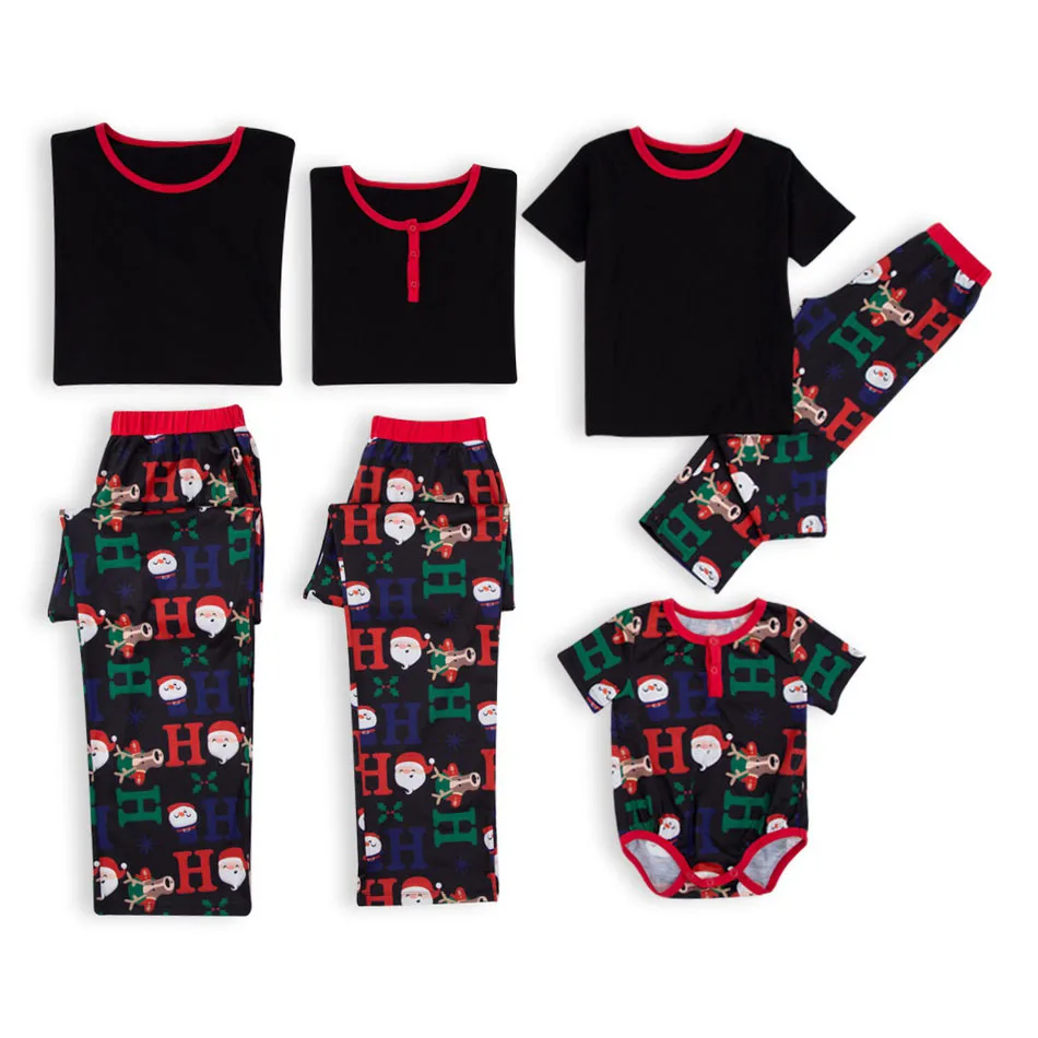 Рождественский комплект пижам в клетку с буквенным принтом - Color: Black