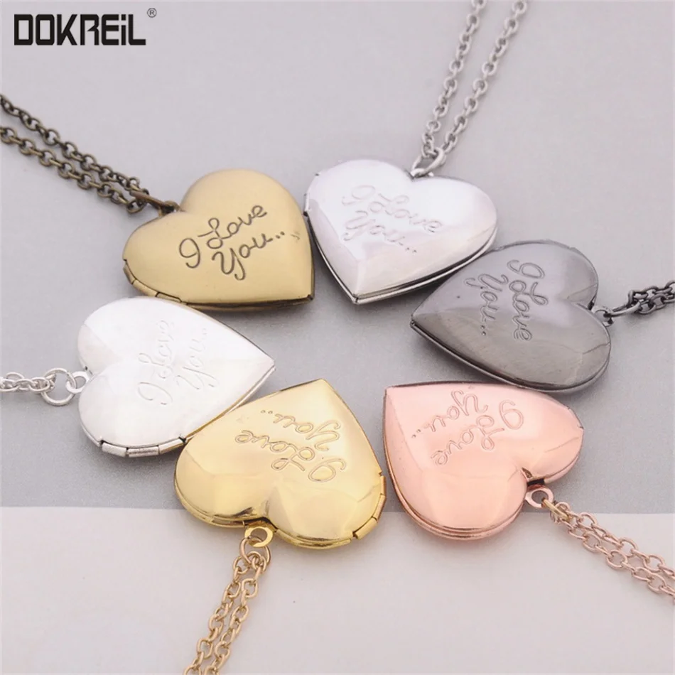 

"I Love You" Engraved Heart Necklace Long Chain Locket Neckless Best Friend Gifts for Women Girls Stainless Steel Jewelry