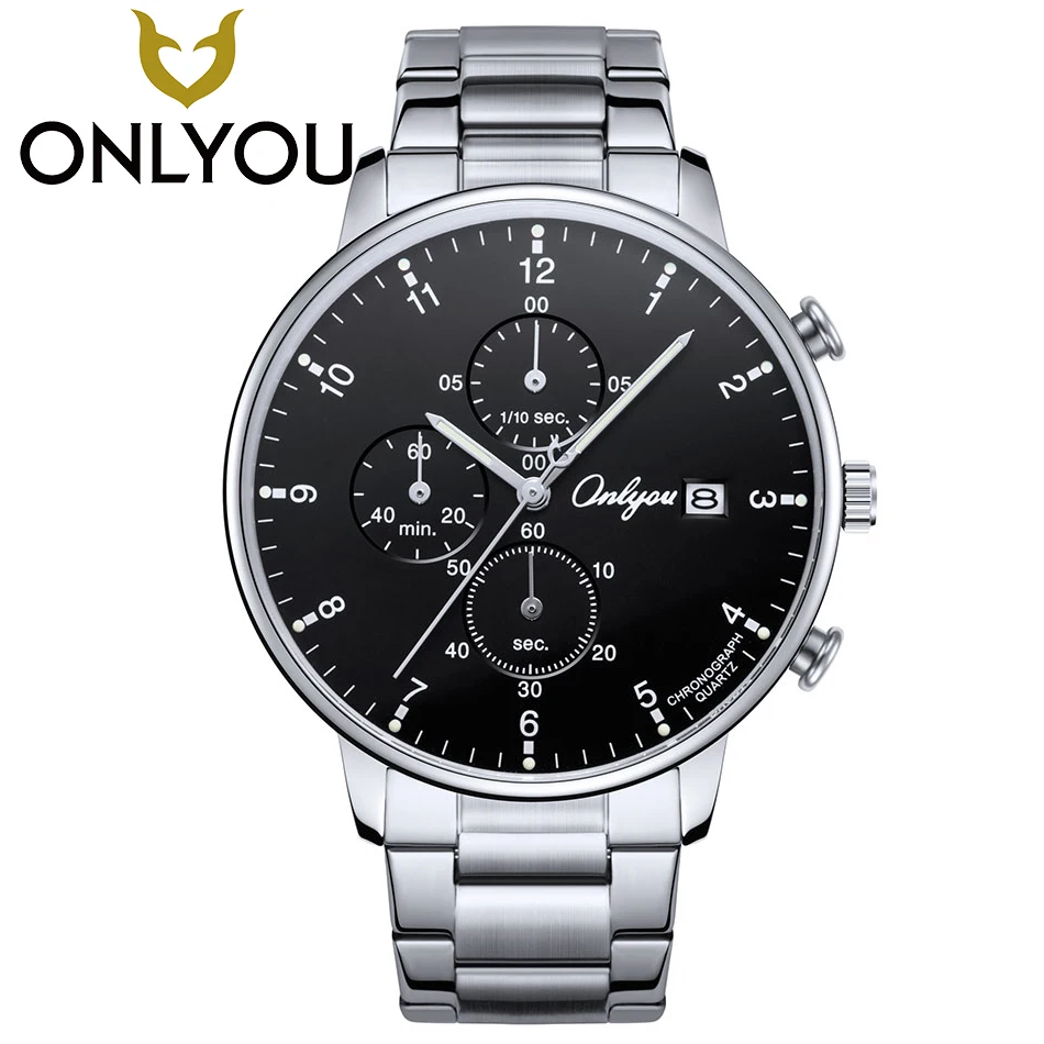 

ONLYOU Mens Watches Top Brand Sport Fashion Business Quartz Moment Wristwatch Male Stainless Steel Waterproof Wholesale