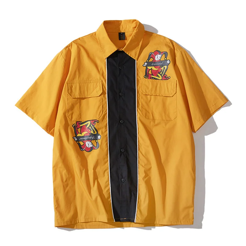 

HFNF Tooling Wind Clown Embroidery Pattern Loose Short-Sleeved Shirt Males/M KGYAY 2019 Spring New