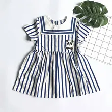 2017 new blue white striped dress for girls kids clothing cotton