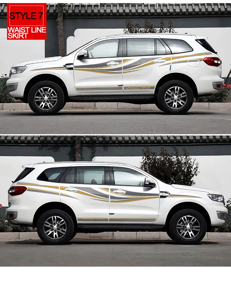 Пользовательские автомобильные наклейки аксессуары модифицированные наклейки 2 шт. гоночная Боковая дверь линия талии юбка автомобильные наклейки для ford everest SUV 2013 - Название цвета: 7
