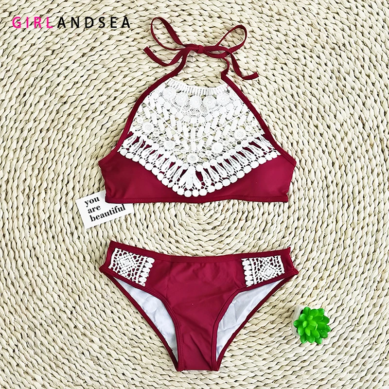 

GIRLANDSEA New 2019 Low-waisted Bikini Set Solid Swimsuit