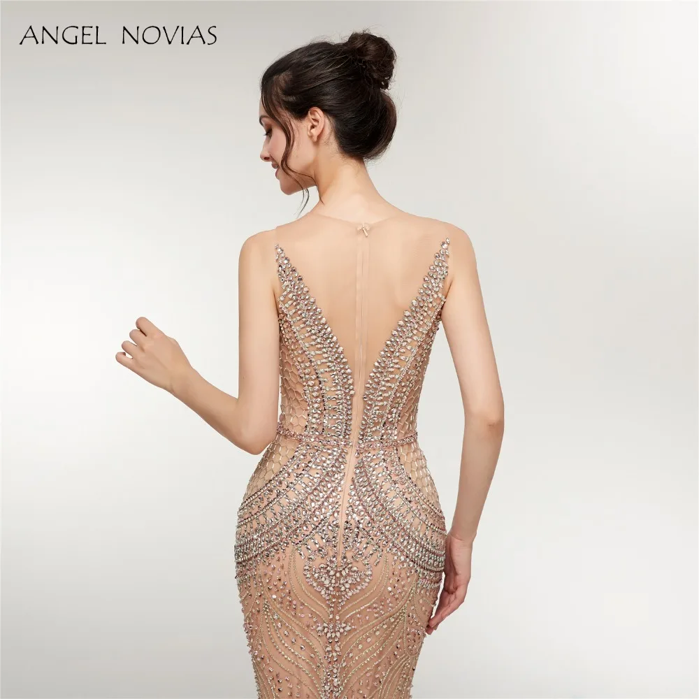 Ангел NOVIAS Длинные Шампанское Элегантные пикантные вечерние Для женщин вечернее платье 2018 полностью кристаллы Бисер Выходные туфли на
