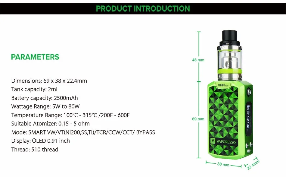 Vaporesso Таро Nano комплект с 2 мл VECO EUC Tank и 80 Вт Таро Nano MOD 2500 мАч электронная сигарета Vape Box Kit