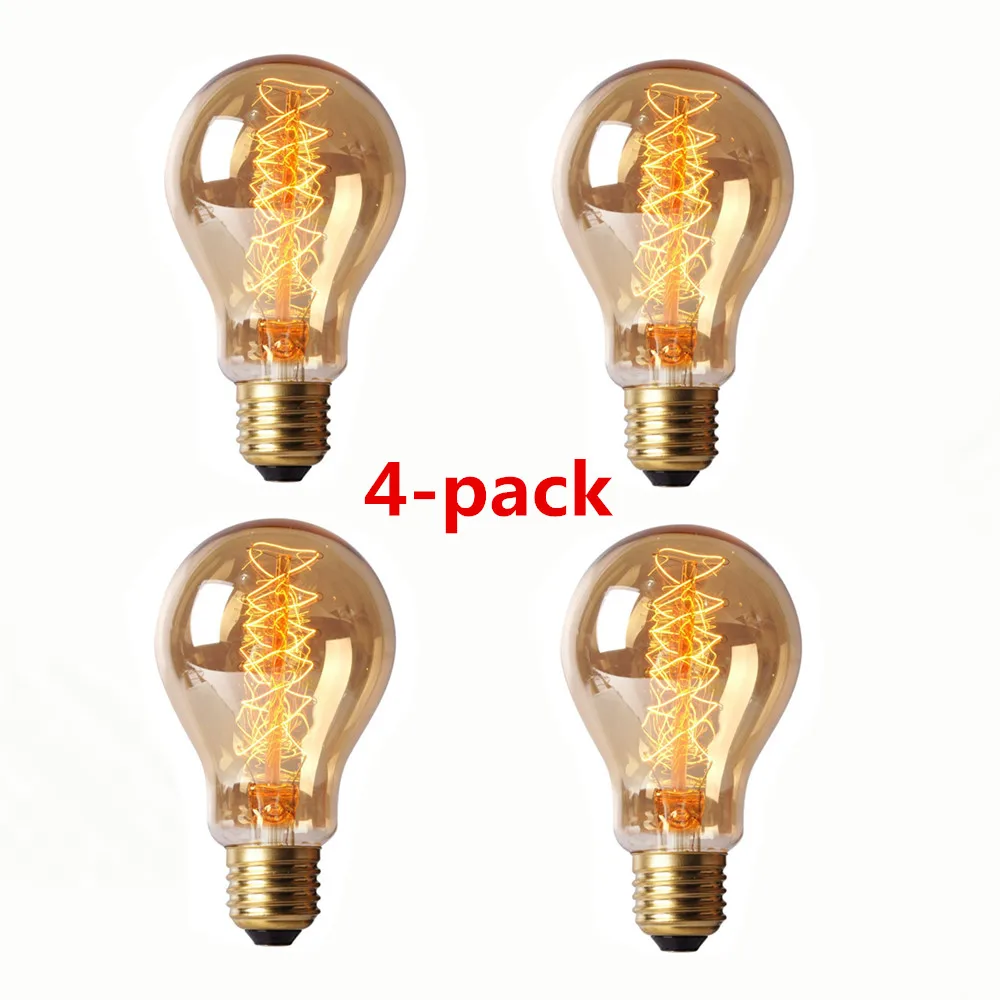 4-pack E27 база 40 Вт марочные шарики edison A19 старинное волокно вольфрамовый спиральный Глобус Стиль линейный 64 якоря накаливания 220 В - Цвет: E27 40W  A19 Globe