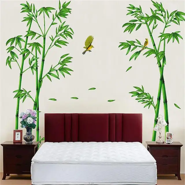 2pcs/set large green bamboo forest wall sticker for bedroom tv sofa
