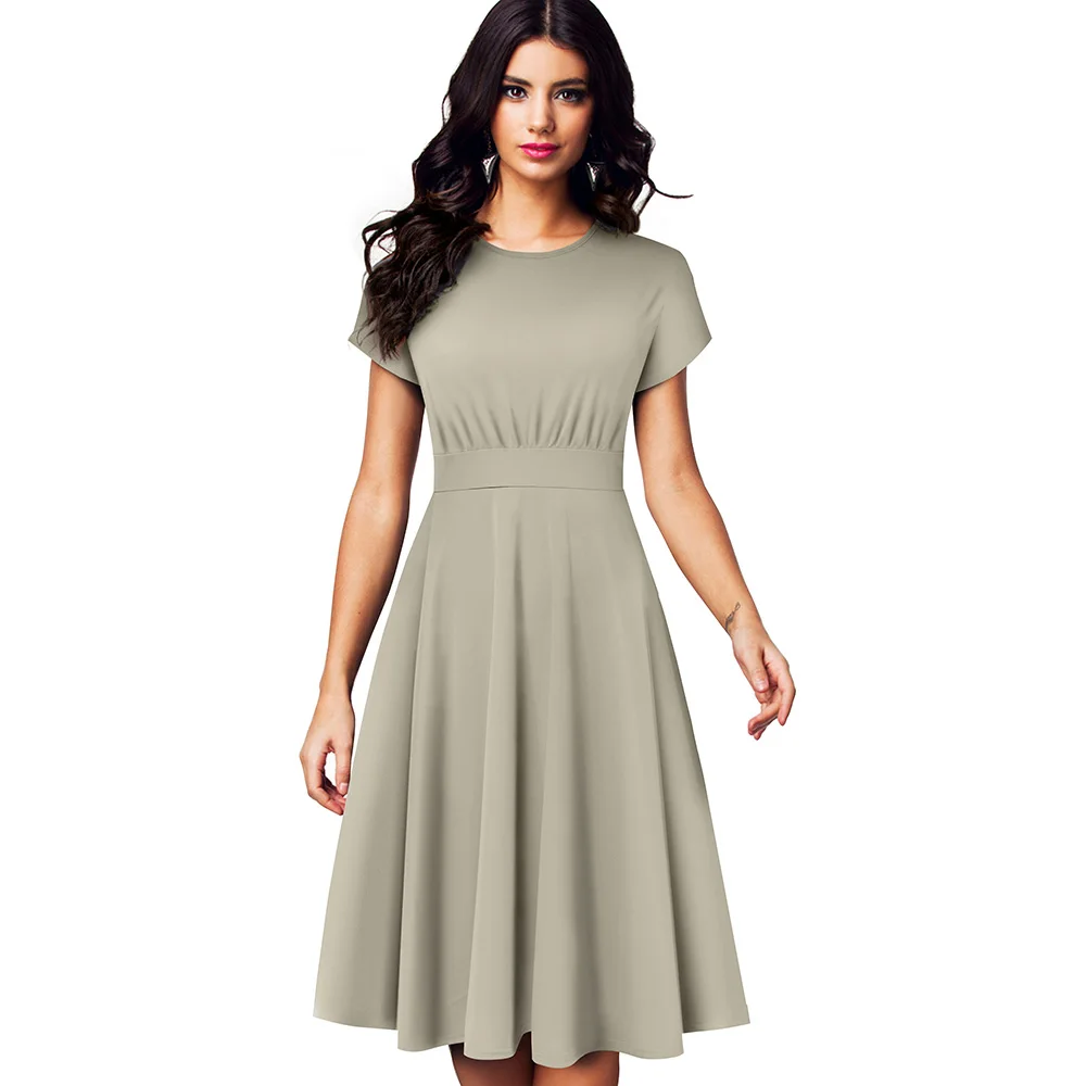 Хорошее-forever винтажное элегантное плиссированное платье с цветочным принтом и круглым вырезом трапециевидной формы Pinup деловые вечерние женские Расклешенные платья A102 - Цвет: Solid Gray