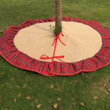 Рождественский сезон подарки красный плед мешковины Елки Юбка с отделкой, Рождество Декор Елки Юбка DOM-1010376