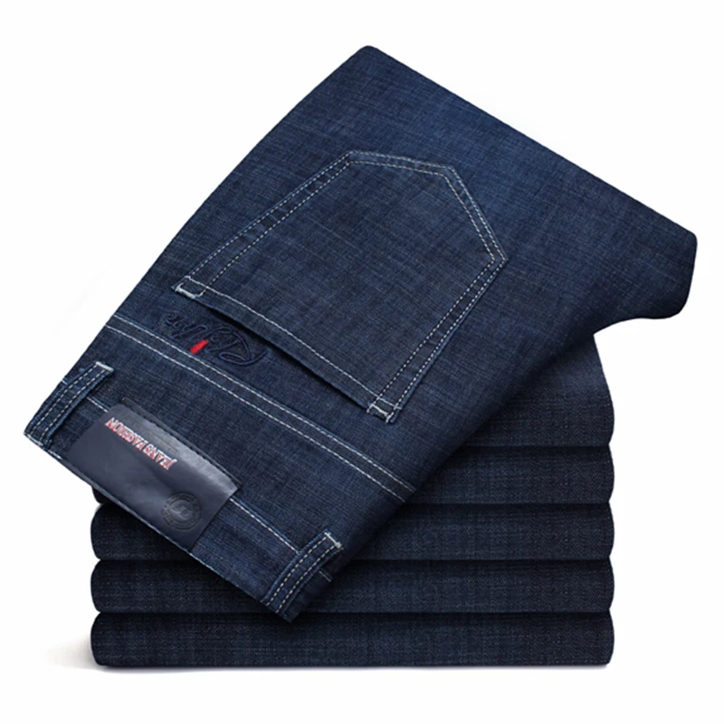 

Men Business Stretch Jeans For Spring Autumn Thin Skinny Summer Male Casual Denim Pants Mens Slim Fit Classic Brand Trousers