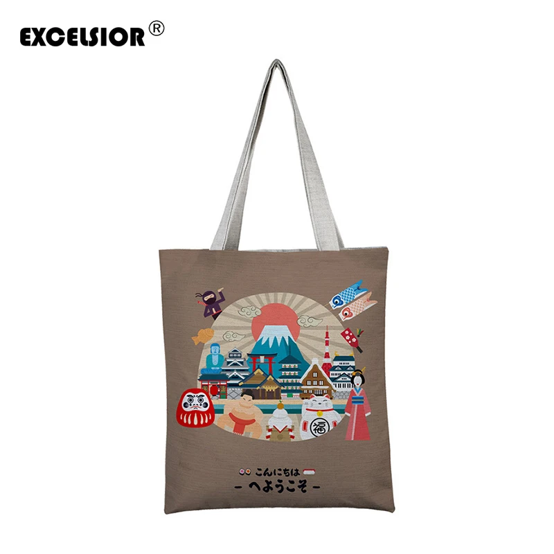 

EXCELSIOR Cartoon Printed Women's Shoulder Bags Large Capacity Shopping Bag Customize Canvas Handbag Summer Beach Bag Bolsa