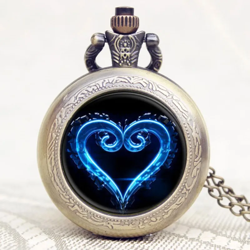 

Fashion Kingdom Heart Design Quartz Pocket Watch Chain Necklace Women Lover Men Best Gift