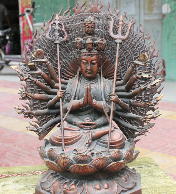 

13" China Buddhism Bronze 1000 Hands Kwan-yin Guanyin Buddha Goddess Statue