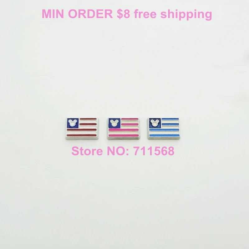 

7MM Rectangle USA Flag With Mickey Head Floating Charms Mickey Locket Charms For Glass Locket DIY Accessories