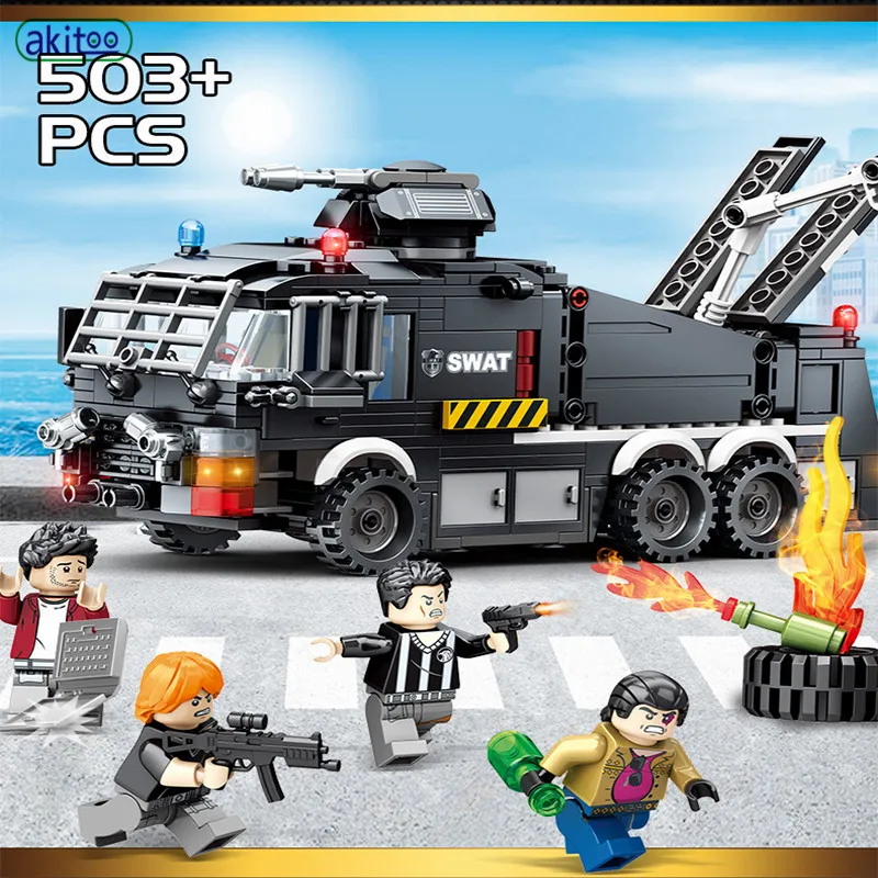 Akitoo 503 stücke Schwarz Hawk special forces bewaffnet mit stabile wasser pistolen military puzzle montiert bausteine spielzeug #1209