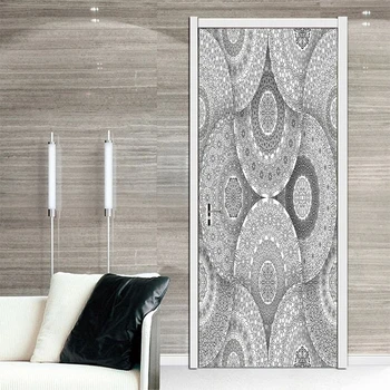 

Gray Flower Pattern Style Door Stickers Mural PVC Self-adhesive Waterproof Bedroom WallPaper Living Room home Decoration