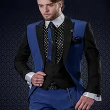 Последний дизайн пальто брюки черные и синие смокинги для жениха 3 шт. мужские свадебные костюмы для выпускного вечера Жених Лучший мужской костюм Terno