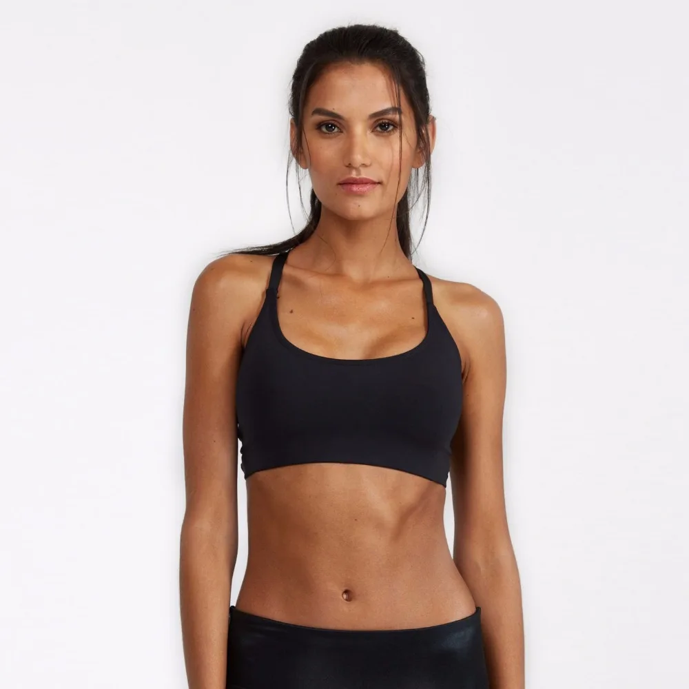 Cross open back black sports yoga bra (2)