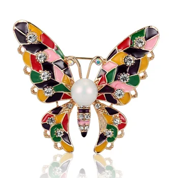 

12pcs/lot Wholesale Butterfly Brooches JewelryPerfect Enamel Pin Brooch Pearl Hijab Accessories Women's Hats Jewelry Broaches