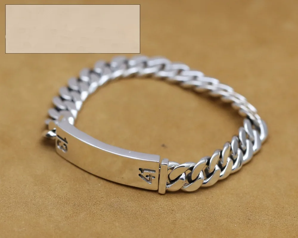 

Sterling 925 Silver Bracelet 10mm Solid Link Chain Thai Silver Vintage Handmade Jewelry Punk Rock Anchor Bracelet for man S109