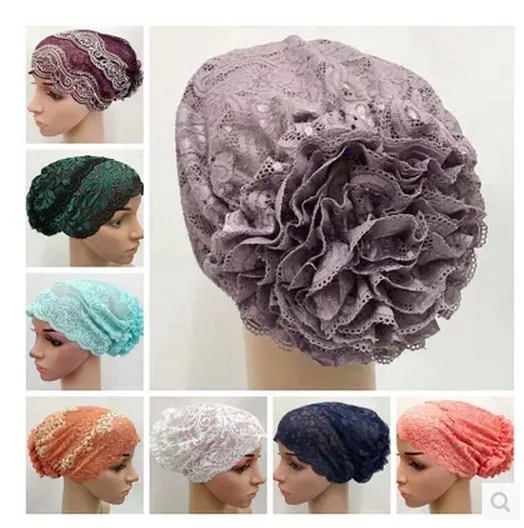 

(20 pieces/lot) 2019 new styles flower lace muslim underscarf islamic hat TT076