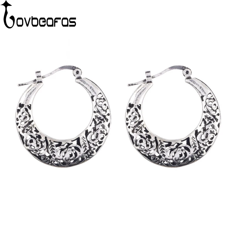 

LOVBEAFAS 2018 Fashion Ethnic Gypsy Boho Drop Earrings For Women Antique Silver Carved Hollow Vintage Earrings maxi brinco