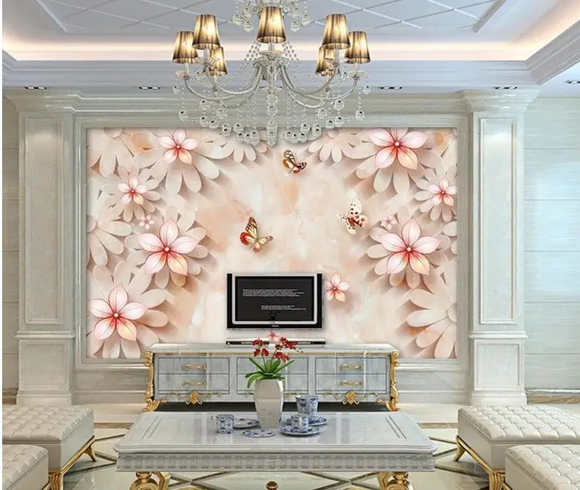 

3d nature wallpapers Home Decoration Marble head relief flower TV background wall painting decorative painting wall paper