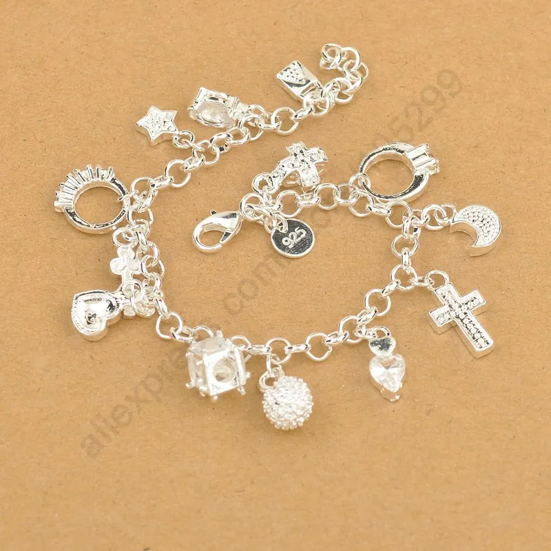 Модный твердый 925 пробы серебряный крест Луна браслеты ювелирные изделия для женщин дамы фестиваль подарок