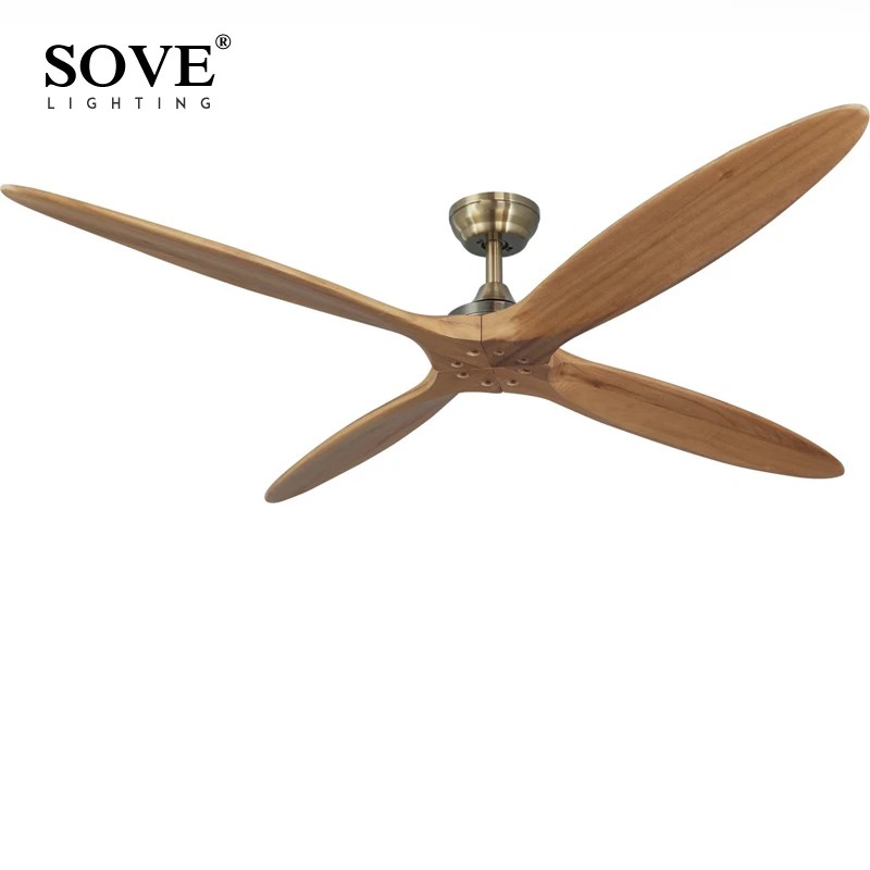 Sove 60 Inch Wooden Ceiling Fan Dc Remote Control Decorative