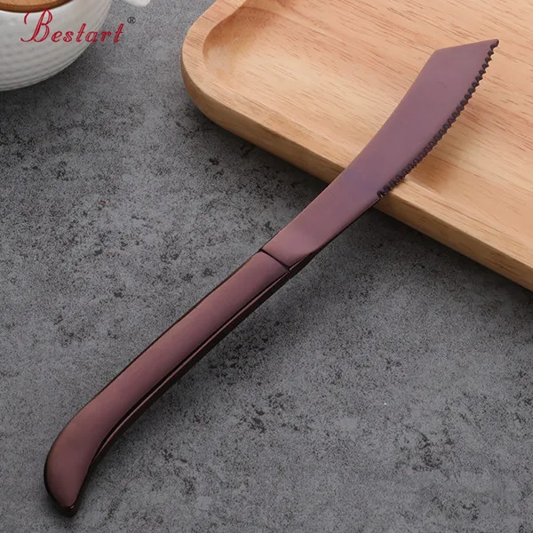 7PCS Rainbow Colorful Steak Knife Sharp Set Polished Stainless Steel Kitchen Dinnerware Restaurant Cutlery Western Food Knife - Цвет: purple7