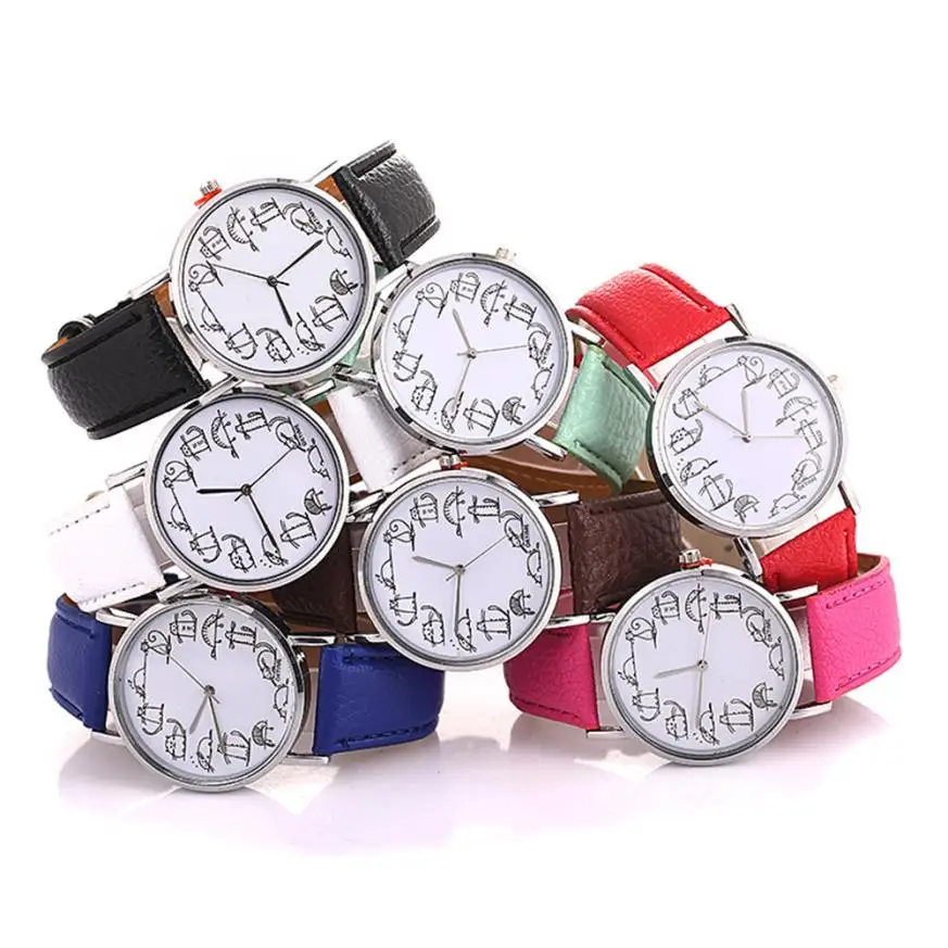 

2018 Leather Stainless Steel luxury Beautiful Ladies WristWatch Women's Fancy Unisex Chemical Element Casual Faux hand clock #D