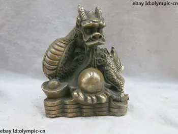 

China Feng Shui Brass carved fine copper money lucky dragon Sculpture Statue