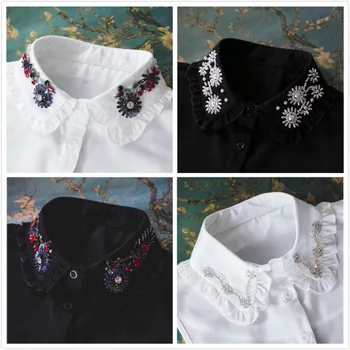 

diamond beaded autumn winter chiffon shirt collar sweater decorative collar patches for clothes parches bordados para ropa