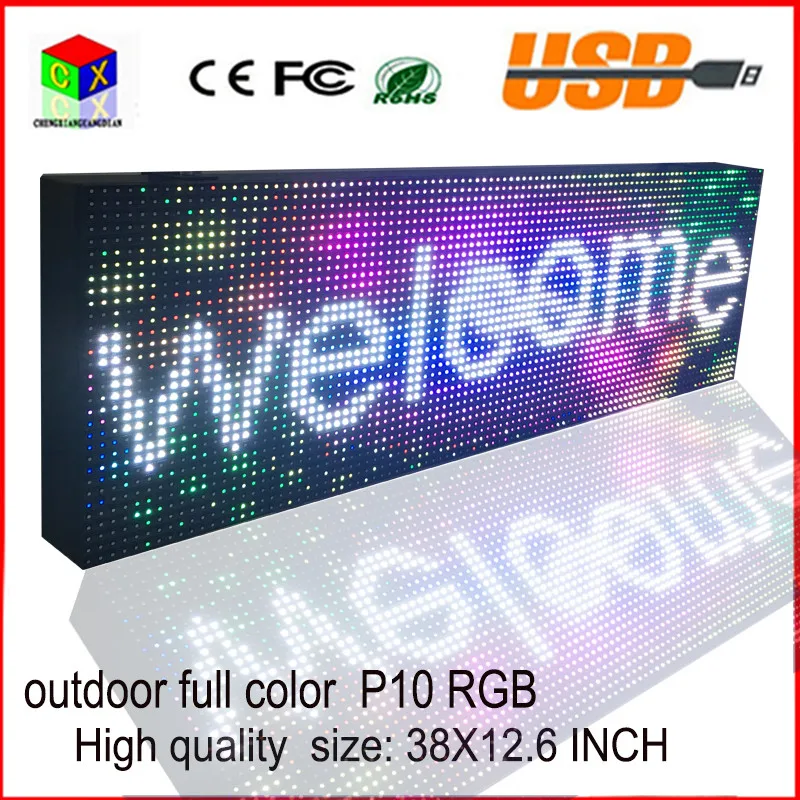 Светодиодный знак USB Программируемые rolling информация LED дисплей 38x12.6 дюйма P10 rgb открытый полноцветный светодиодный дисплей