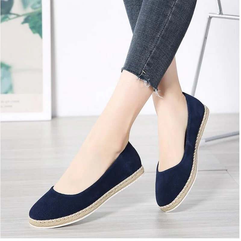 

2019 Fashion Genuine Leather Flat Shoes Casual Slip on Loafers Ballerina Flats Round Toe Shallow shoes size 36-42