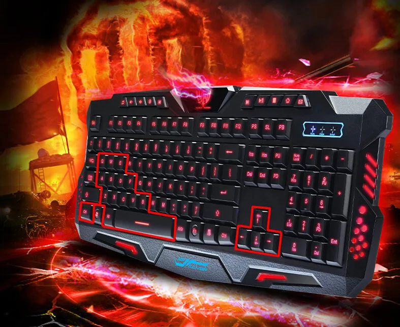 Проводной тройной Цвет подсветкой осветить Gaming Keyboard Gamer Подсветка светодиодный USB для компьютера настольных ПК