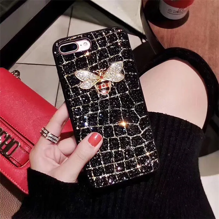 Kuutti мягкие черные роскошные стразы Пчела DIY Kawaii чехол для телефона iPhone 6 Чехол 7 8 X