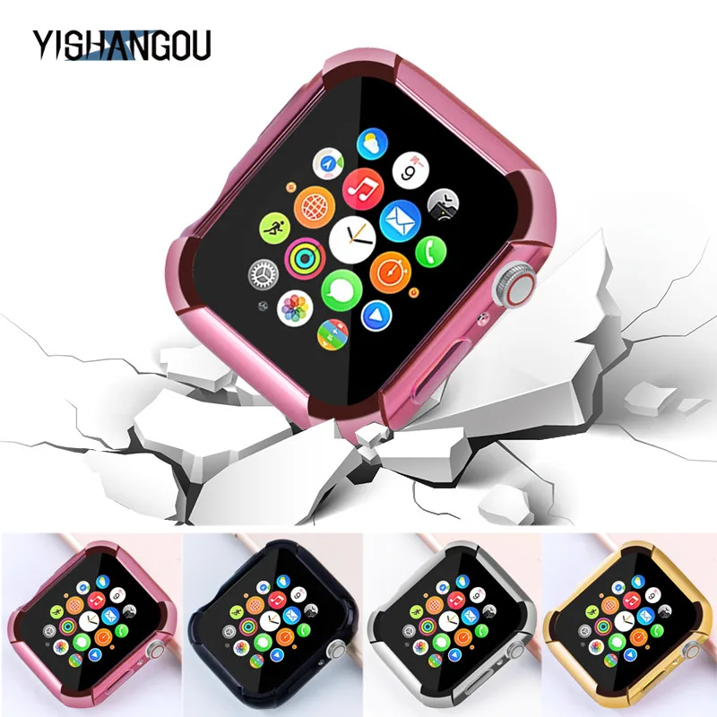 

YISHANGOU Luxury Plating Silicone Case Cover For Apple Watch Series 1 2 3 4 40MM 44MM Soft Protective Perfect Match Shell Coque