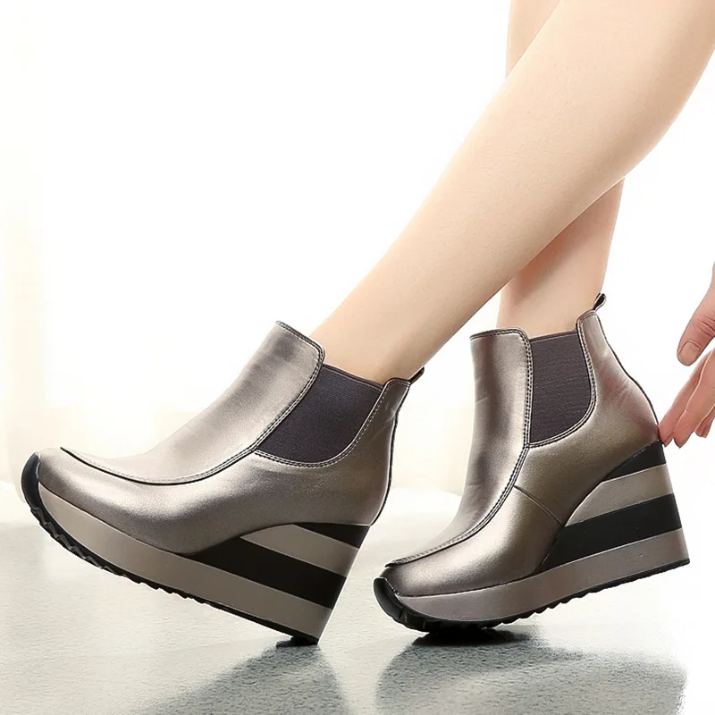 

Ankle Boots Height Increasing Wedges Platform Women Shoes Plush Warm High Heel Boots Fashion Rubber Pointed Toe Winter Booties