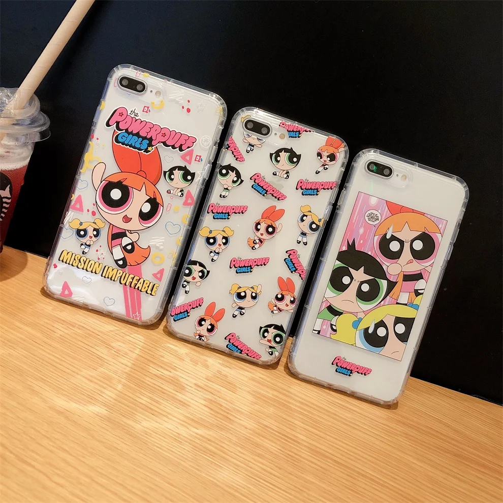 

DTFQ Lovely Cartoon The Powerpuff Girls Clear Soft TPU Back Cover Shockproof Case for iPhone Xs Max XR X 6s 7 Plus 8 11 Pro Max