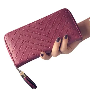 

NEW Women Casual Wallet Solid Color Leather Tassel Wave Pattern Long Style Ladies Coin Zippered Purse AB@W women bag