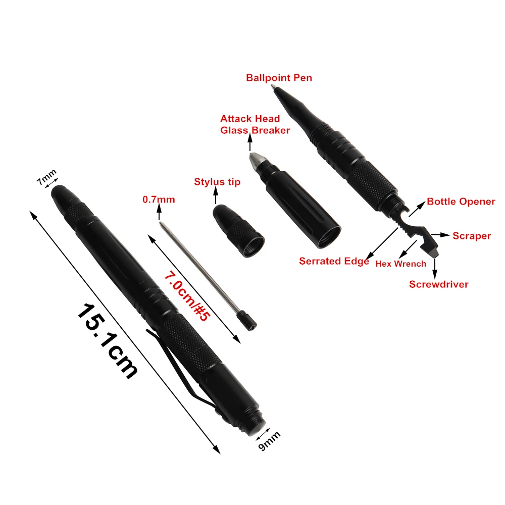 Тактическая Ручка инструмент для самообороны для выживания военный металлический стилус стеклянный выключатель шариковая ручка многофункциональный инструмент 2 Дополнительные чернила