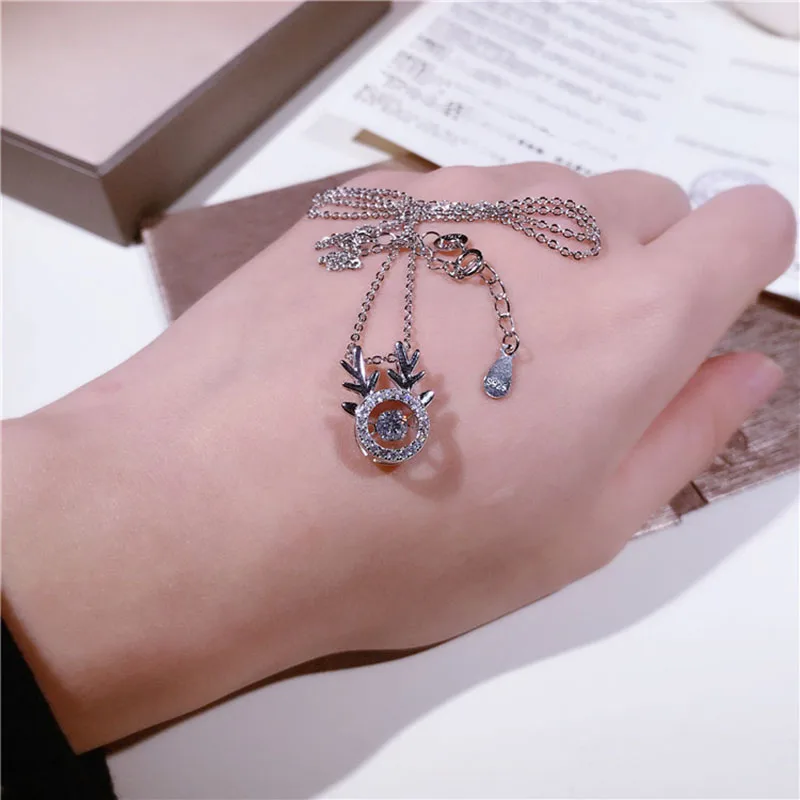 

2018 simple S925 sterling silver hollow cute deer necklace zircon sweet temperament clavicle chain summer women's accessories