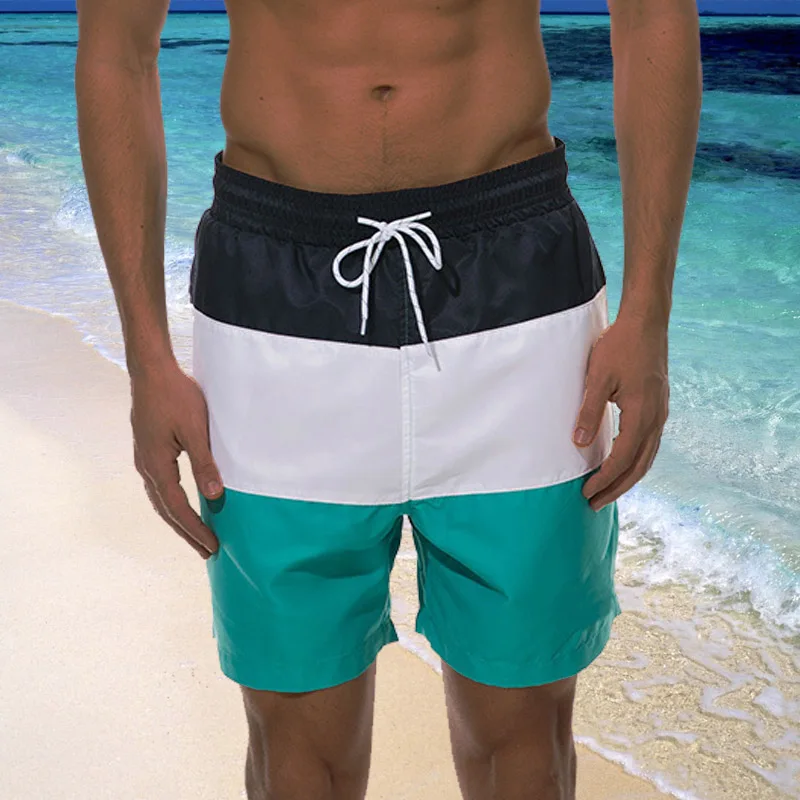Мужские плавки, быстросохнущие пляжные шорты в полоску, одноцветные Шорты для плавания, купальные костюмы с сетчатой подкладкой/карманами - Цвет: Green