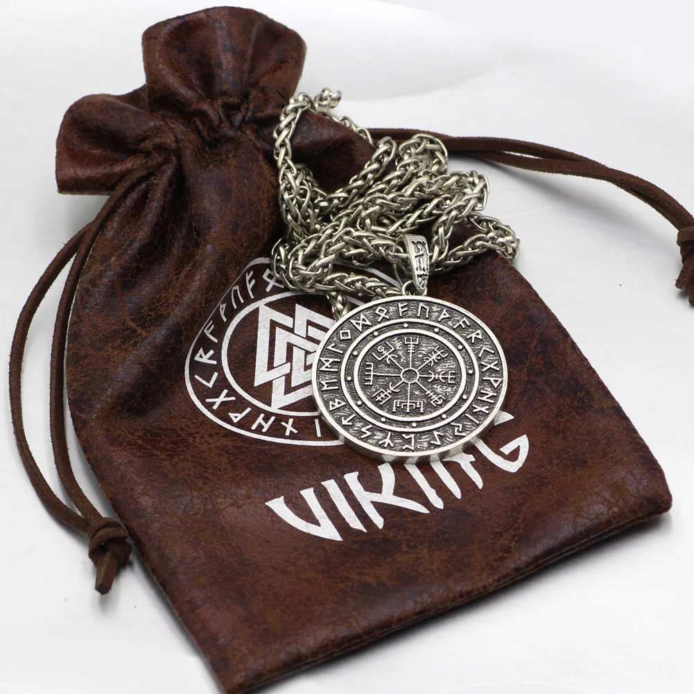 Символ Одина Рунический амулет Vegvisir компас Северный талисман ожерелье с кулоном, с двойным Боком с подарочной сумкой