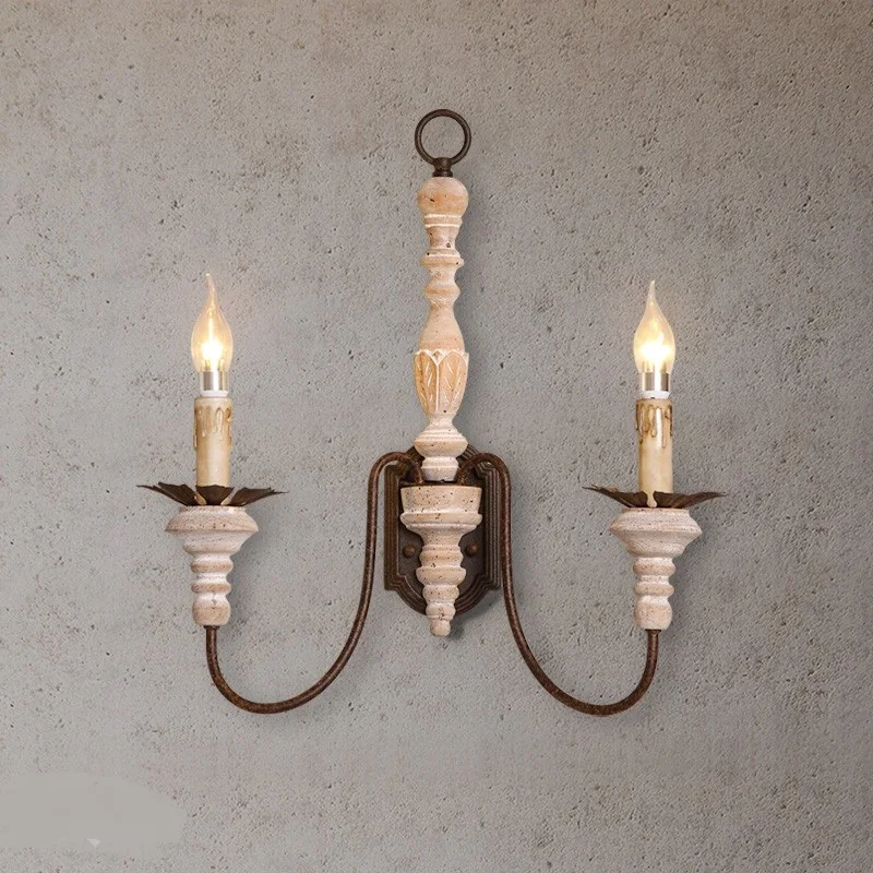 

American double wall lamp candle French restaurant aisle stairs bedlamp log wood iron led wall light wall sconce LO81715